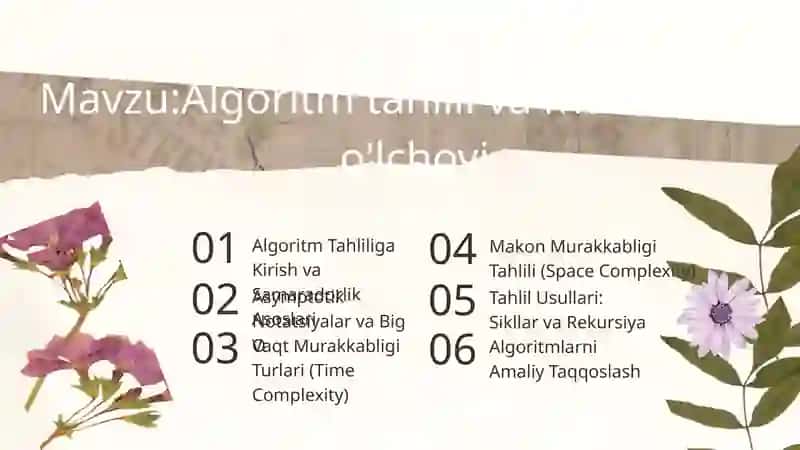 Algoritm tahlili va murakkablik o’lchovi 2