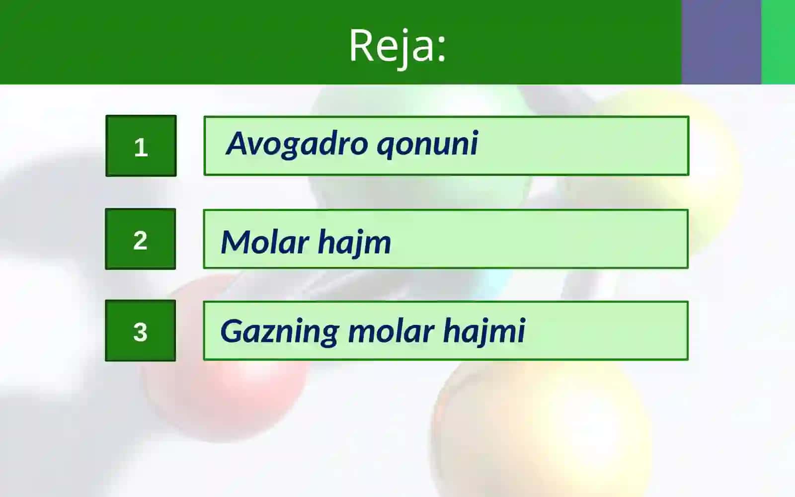 Avogadro QONUNI. MOLAR HAJM 2