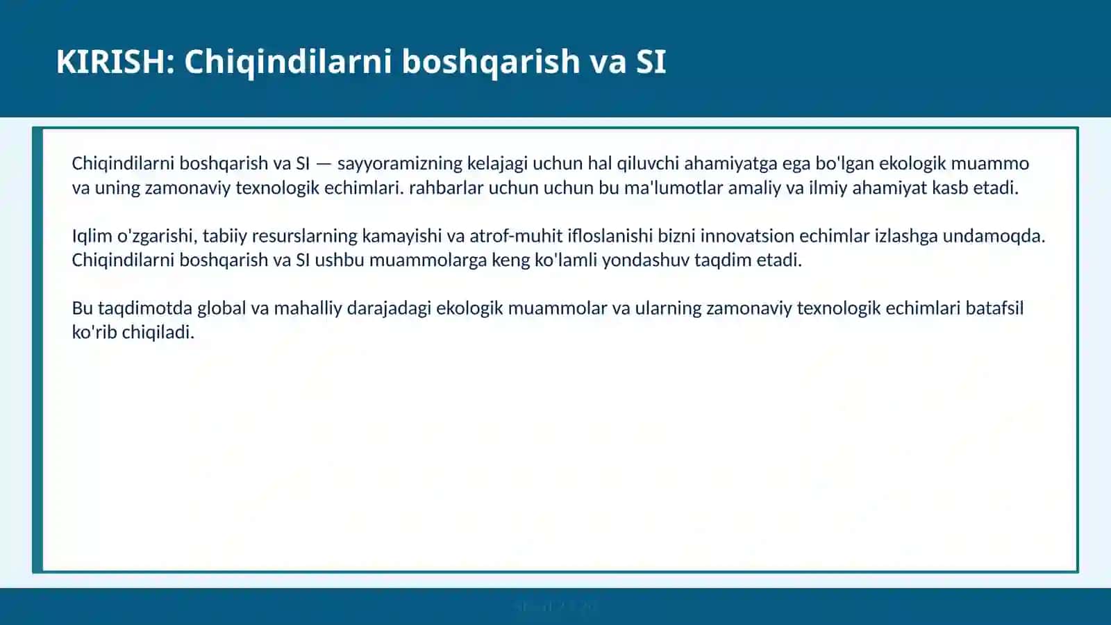 Chiqindilarni boshqarish va SI 2