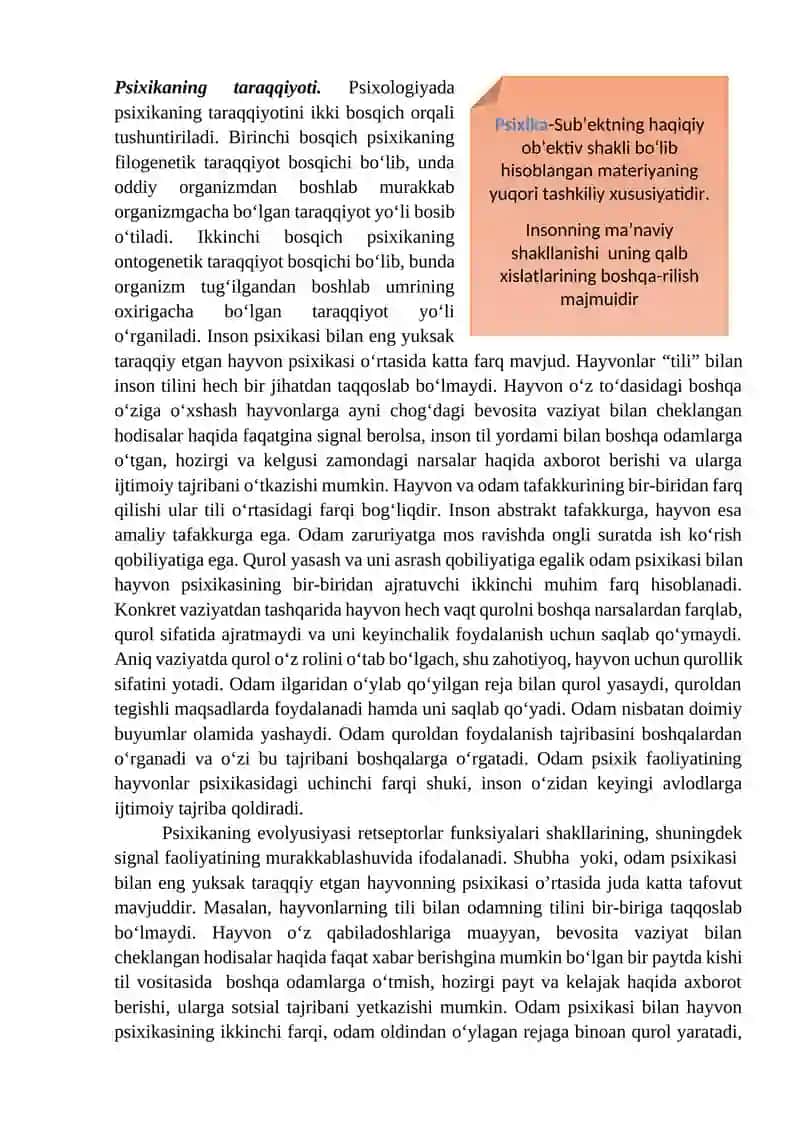 Psixika va ongning taraqqiyoti 2