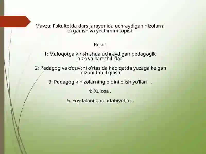 Fakultetda dars jarayonida uchraydigan nizolarni o’rganish va yechimini topish 2