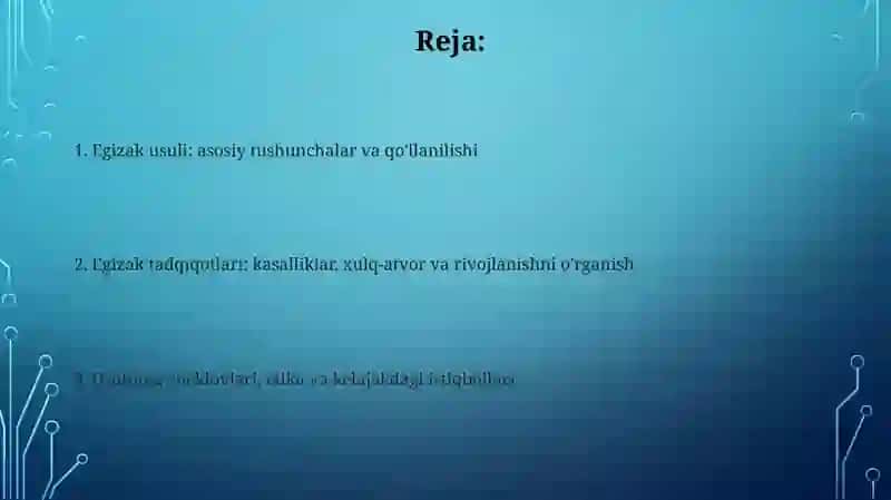 Egizaklar usuli nimalarni oʻrganishda qoʻllaniladi 2