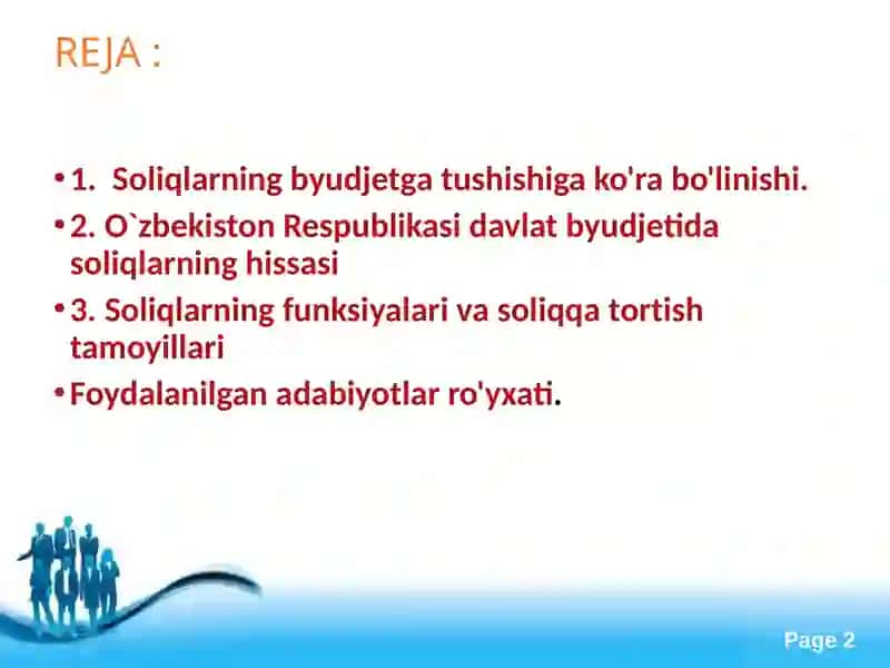 Soliqlarning byudjetga tushishiga ko'ra bo'linishi 2