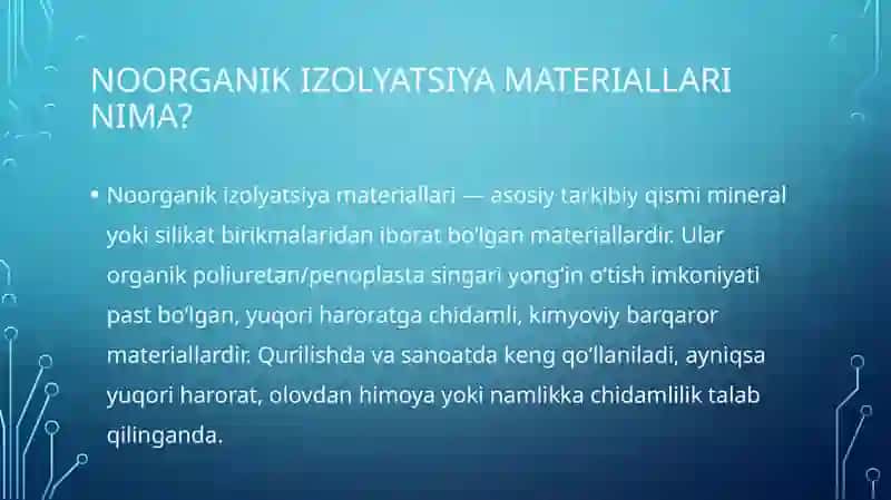 Noorganik issiqlik izolyatsiya materiallari 2
