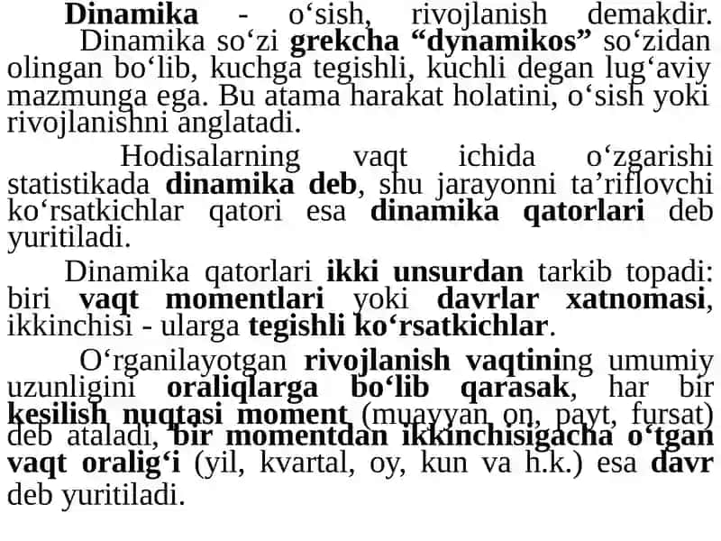 Dinamikani statistik о‘rganish usullari 2