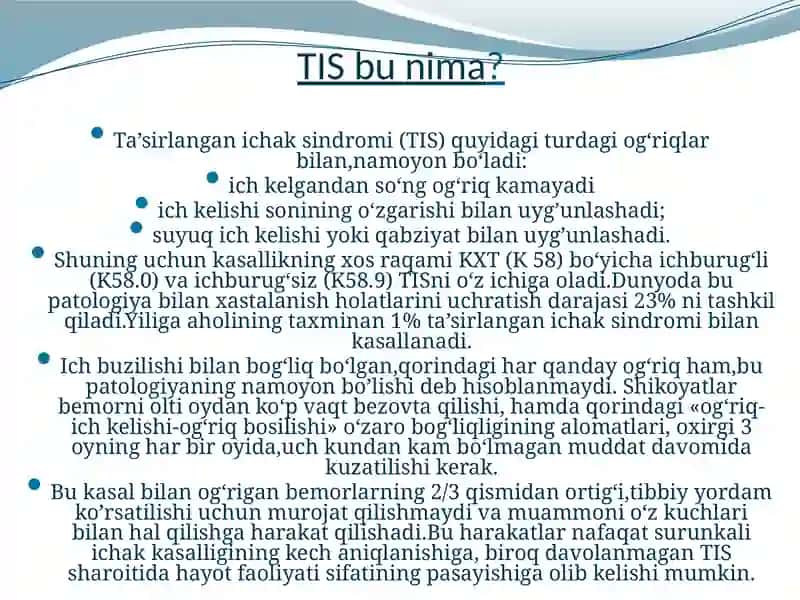 Ichak niqitig’lash sindromi (TIS) 2