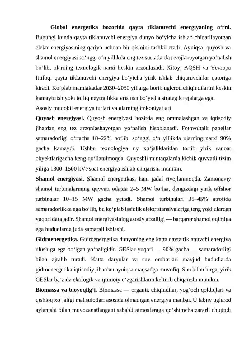 MUQOBIL VA QAYTA TIKLANUVCHI ENERGIYA MANBALARI 2