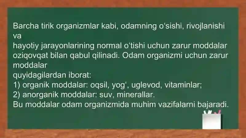 Odamning ovqatlanish tizimi 2