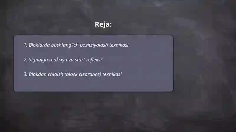 Qisqa masofaga yugurish texnikasi 2