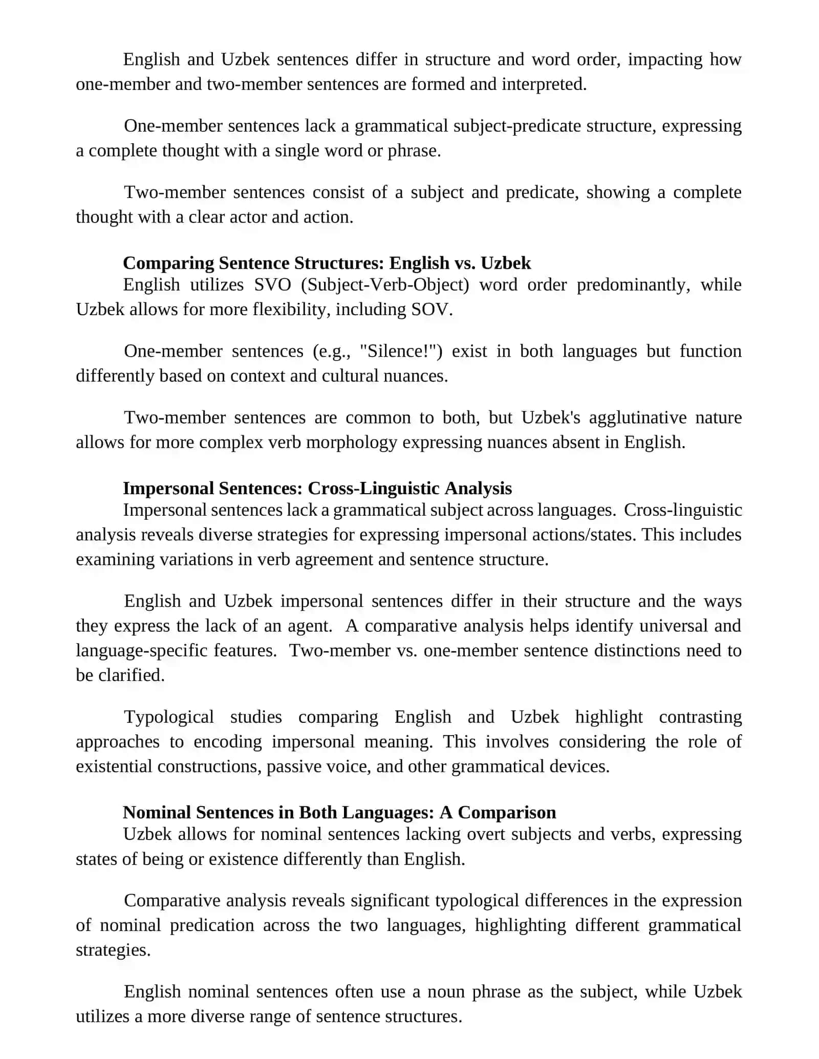 Typology of the one member and two member sentences of english and uzbek sentenes 2