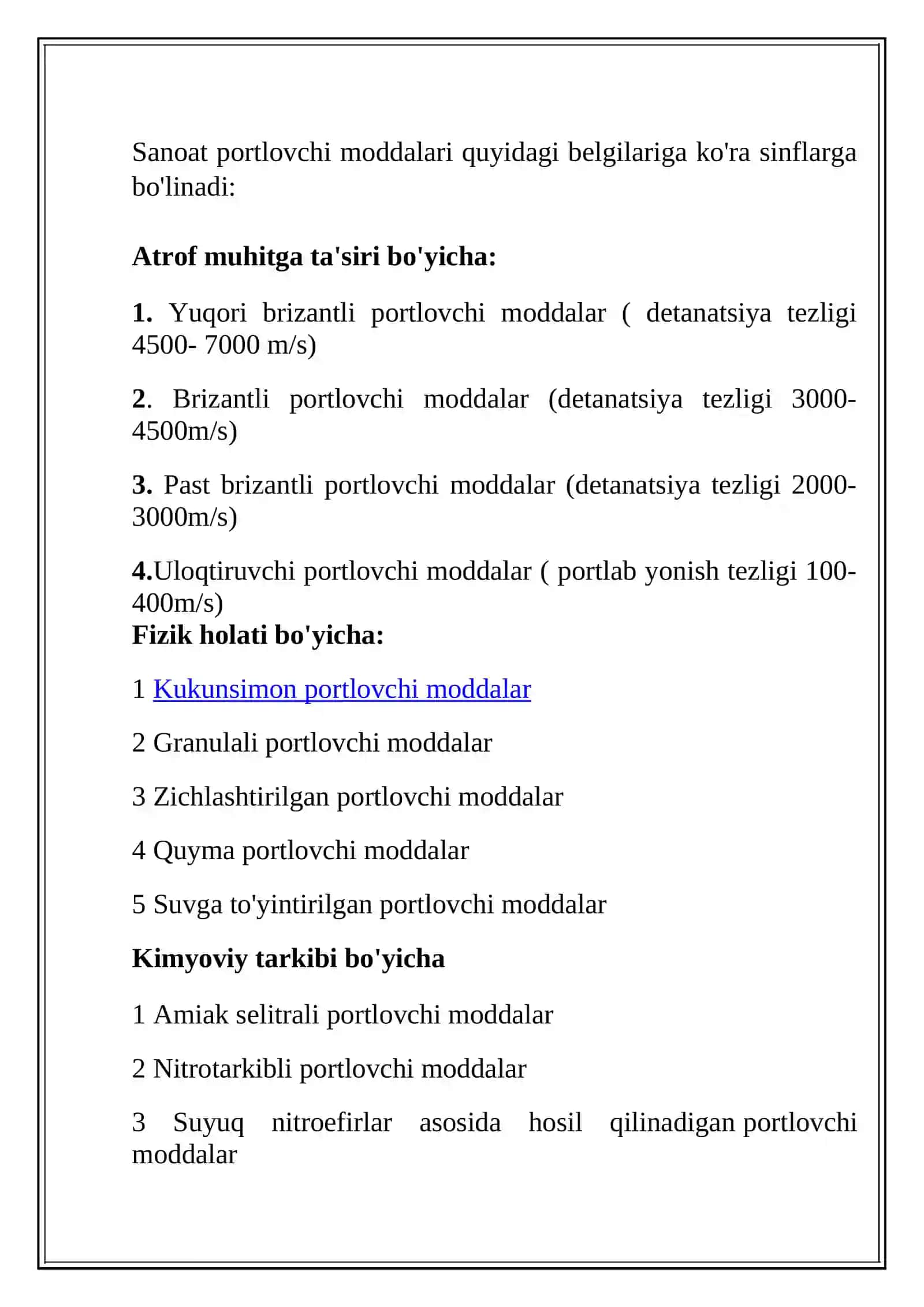 SANOAT PORTLOVCHI MODDALARNING TASNIFI 2