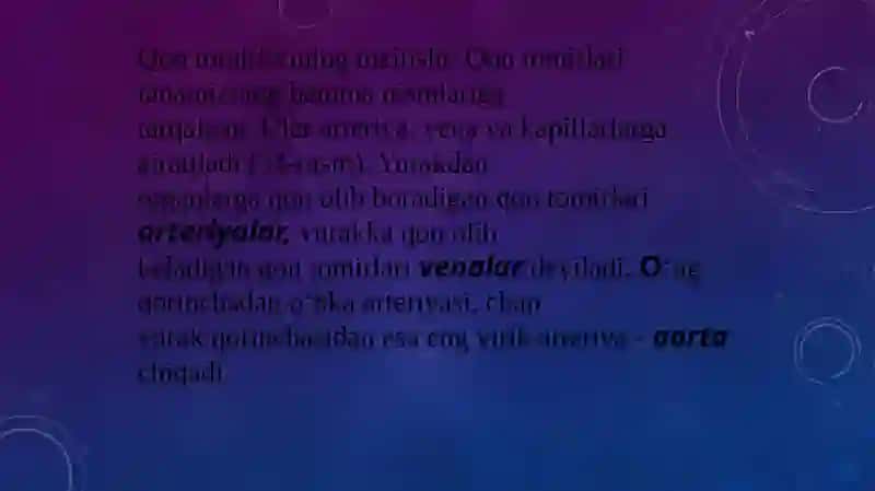 qon tomirlari, qon aylanish sistemasi 2