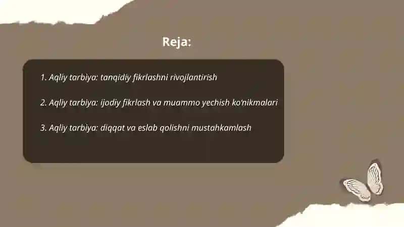 Aqliy tarbiya. Fuqarolik tarbiyasi 2