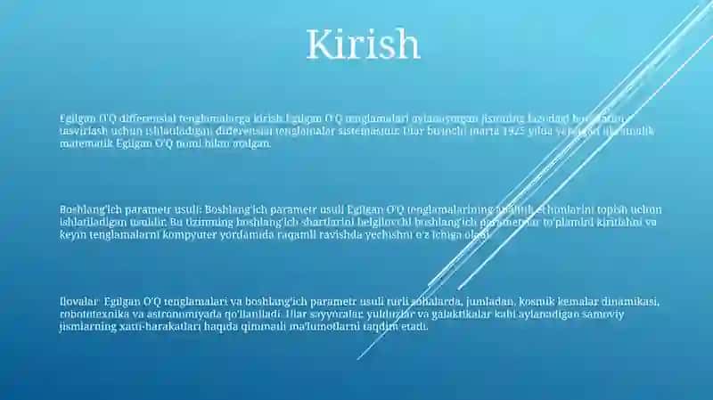 Egilgan O'Q Differentsial Tenglamasi.Boshlang'Ich Parametrlar Usuli 2
