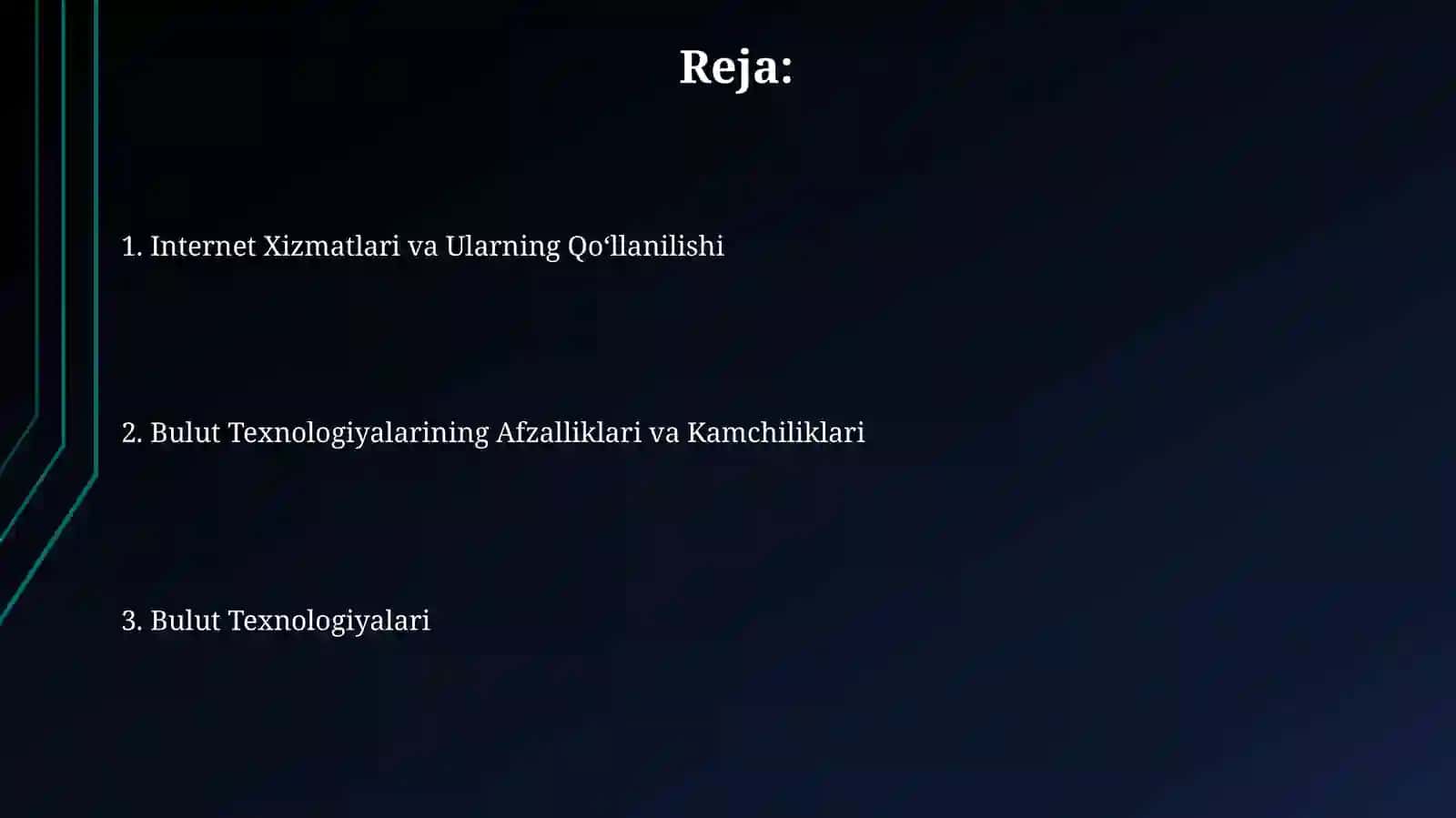 Internet xizmatlari va ulardan foydalanish. Bulutli texnologiyalar 2