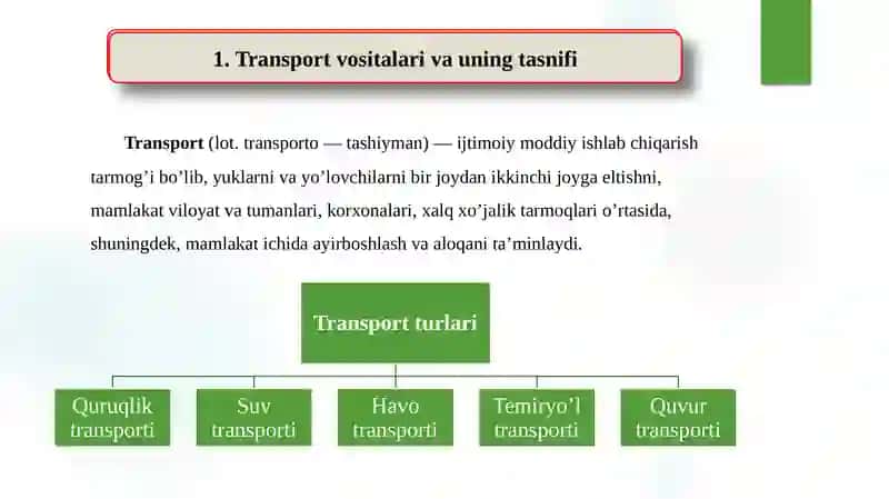 Transport vositalarini tasniflash metodikasi 2