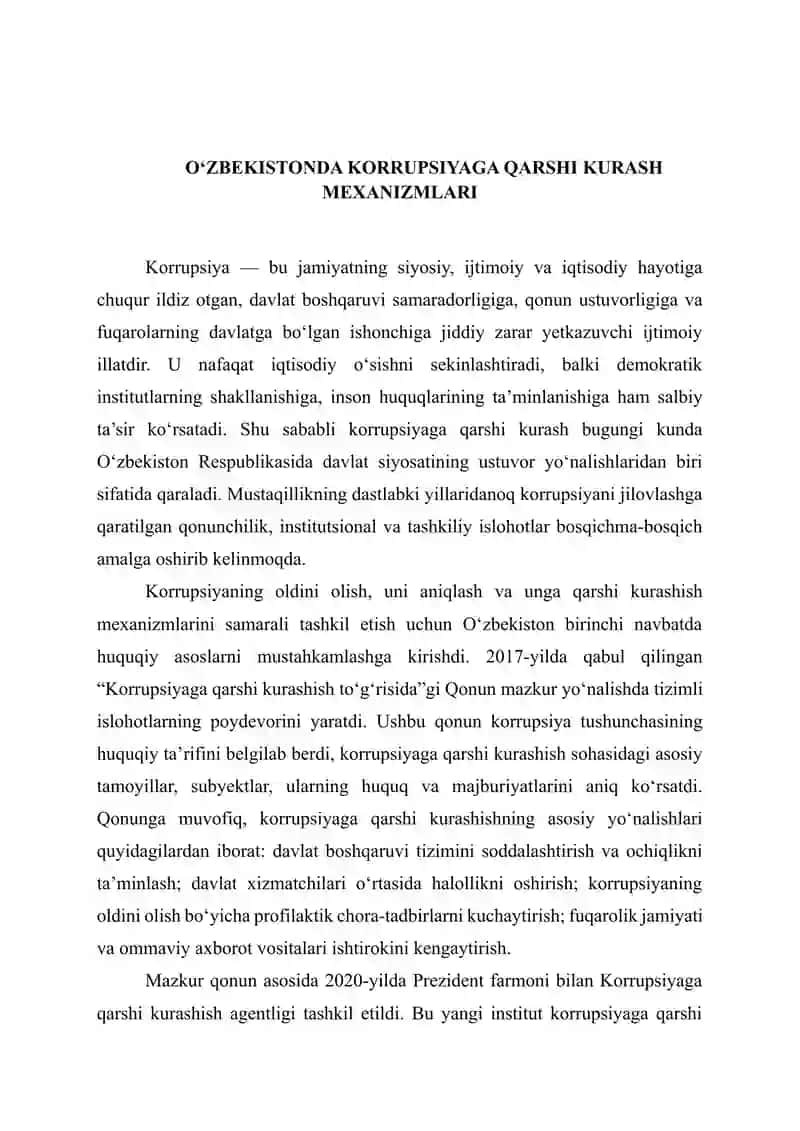 O‘zbekistonda korrupsiyaga qarshi kurash mexanizmlari 2