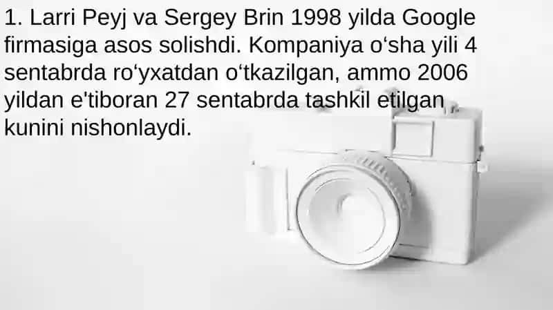 Google kompaniyasi haqida faktlar. 2