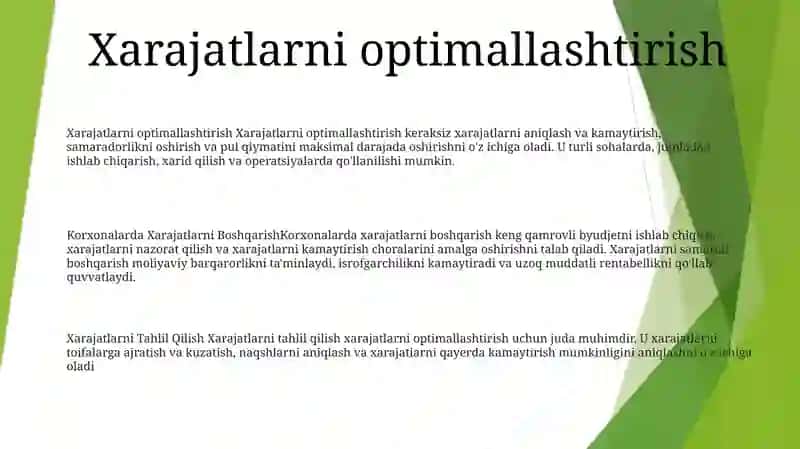 Xarajatlarni Boshqarish 2