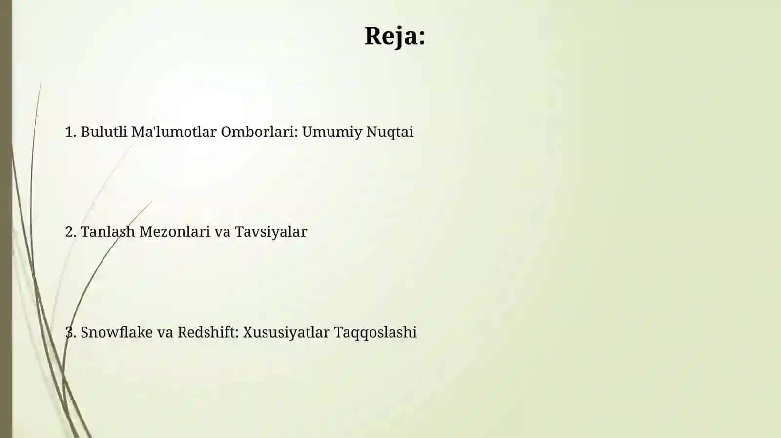Bulutli ma’lumotlar omborlari: Snowflake va Redshift 2