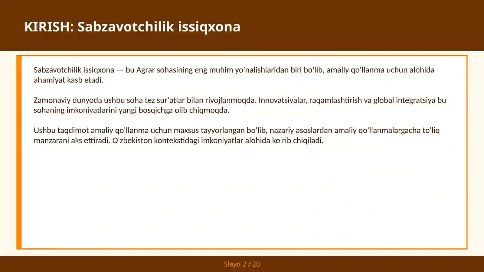 Sabzavotchilik issiqxona amaliy qo'llanma 2