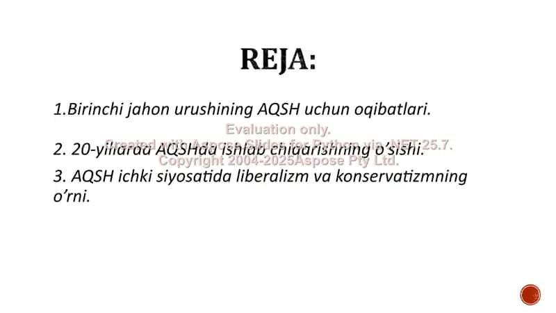 Birinchi jahon urushidan so’ng AQSHning tashqi siyosati 2