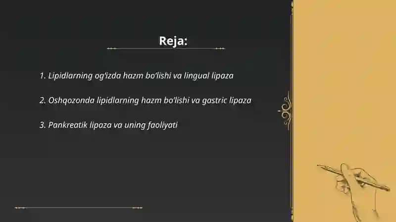 Lipidlarning hazm boʻlishi va soʻrilishi 2