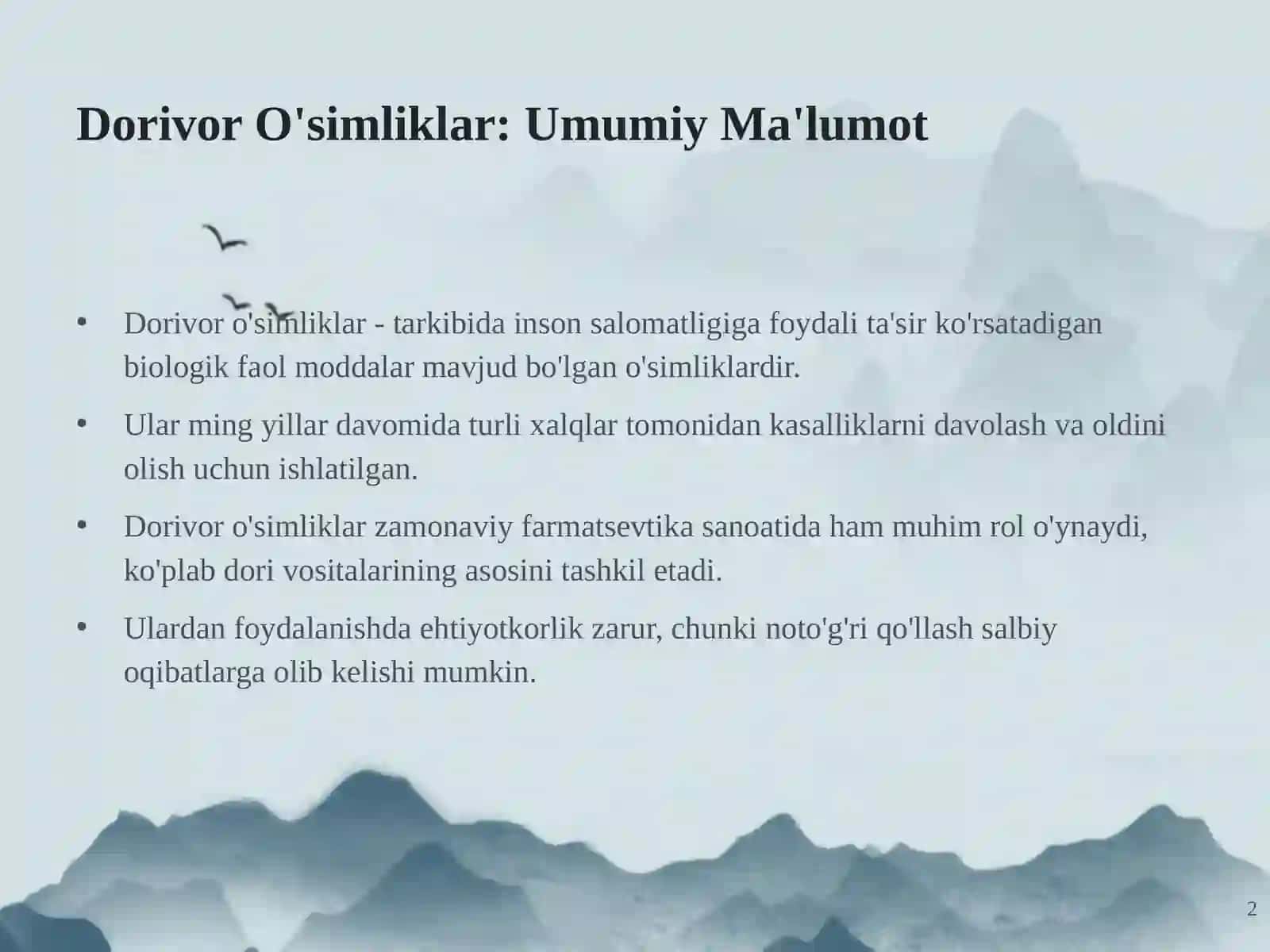 Dorivor O'simliklar: Umumiy Ma'lumot 2