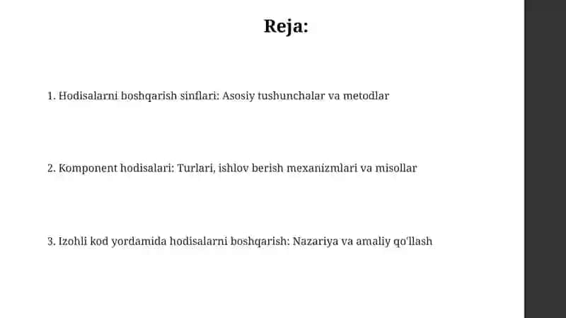 Hodisalar va komponent hodisalariga ishlov berish sinflari 2