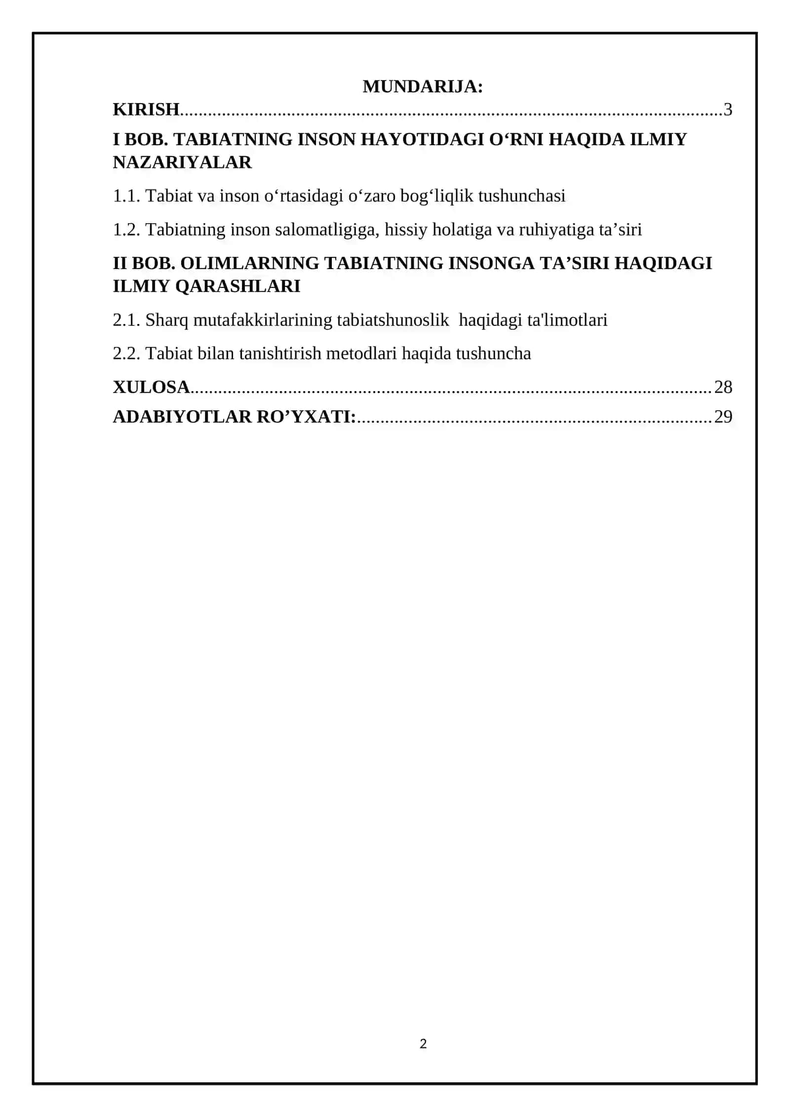 TABIATNING INSON HAYOTIDAGI O‘RNI 2