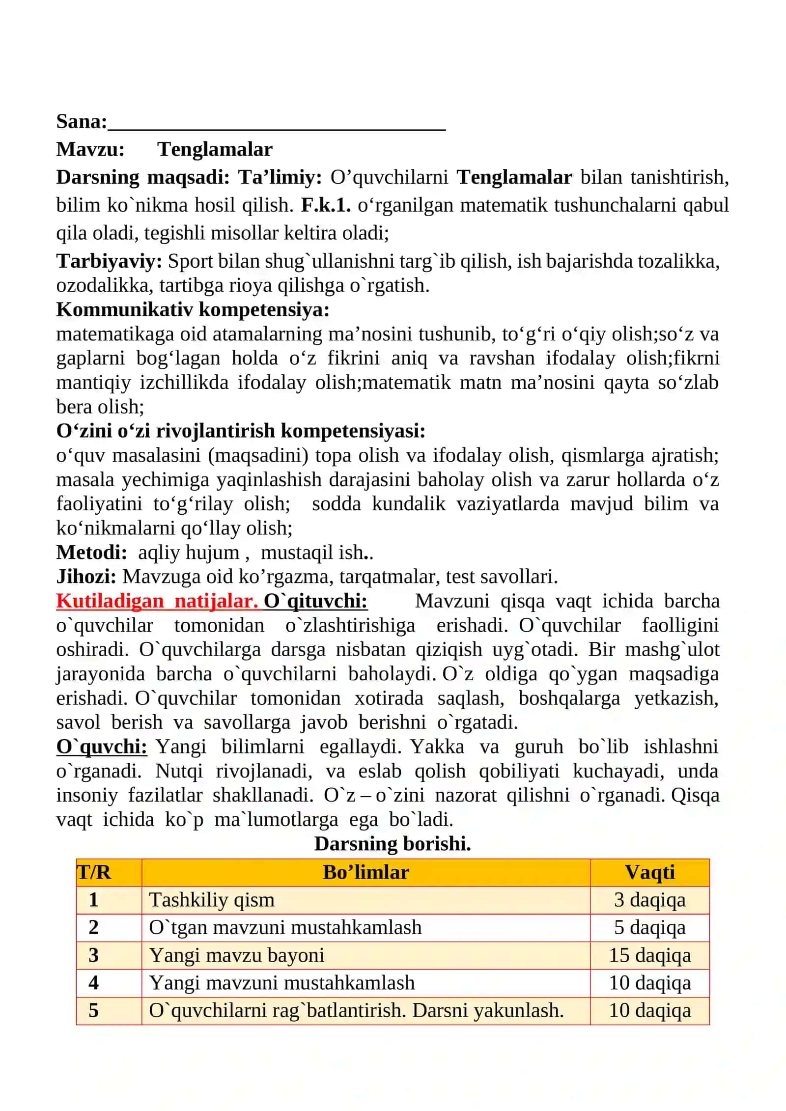 Tenglamalar mavzusida 2-sinf matematika fanidan dars ishlanmasi 2