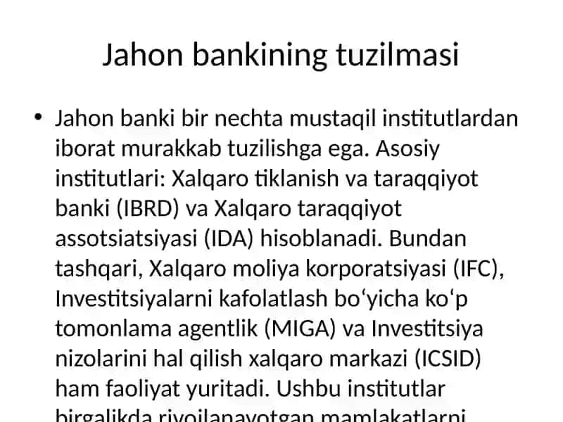 Jahon banki haqida umumiy tushuncha 2