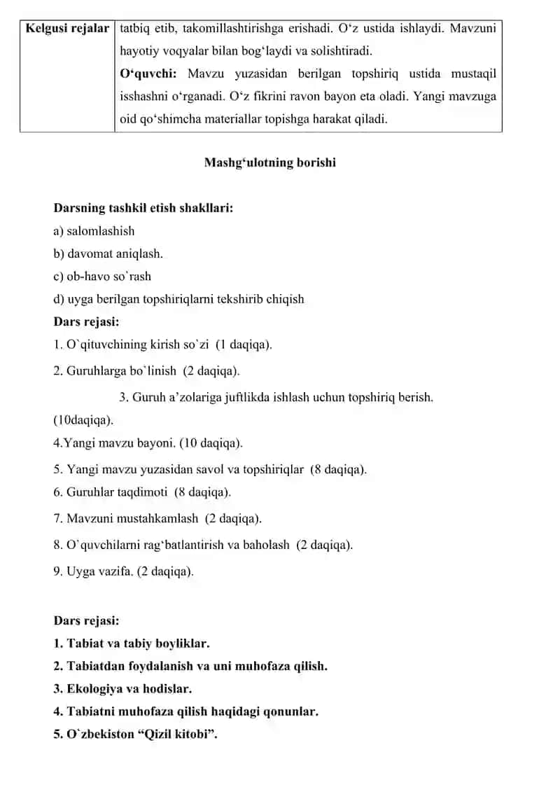 Mavzuning texnologik xaritasi va o‘tkazilish ishlanmasi 2