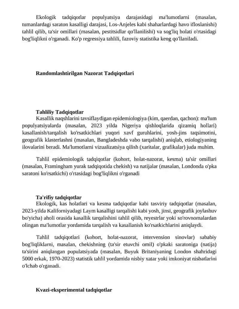 Epidemiologik tadqiqotlar turlari bosqichlari 2