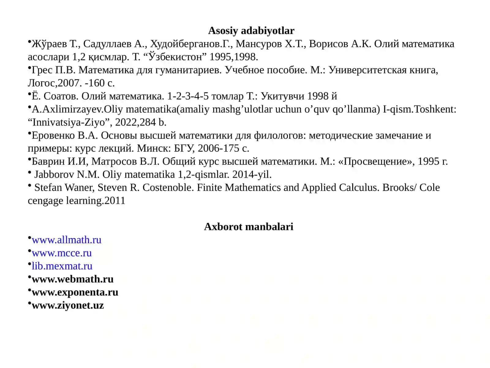 Oliy matematika asoslari 2