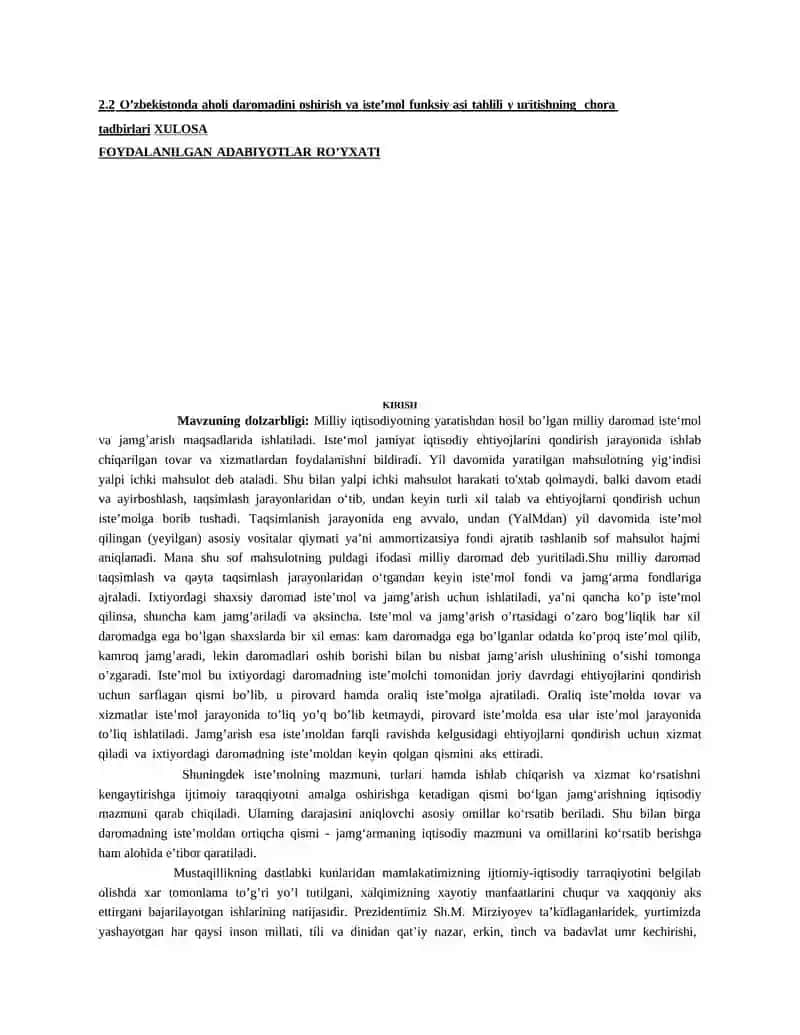 DAROMAD VA ISTEMOL ORTASIDAGI BOG'LIQLIK 2