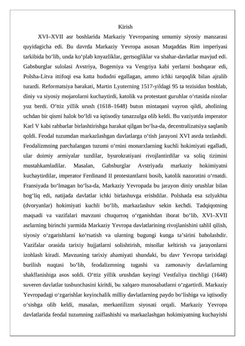 XVI-XVII asrning birinchi yarmida Markaziy Yevropa davlatlari 2