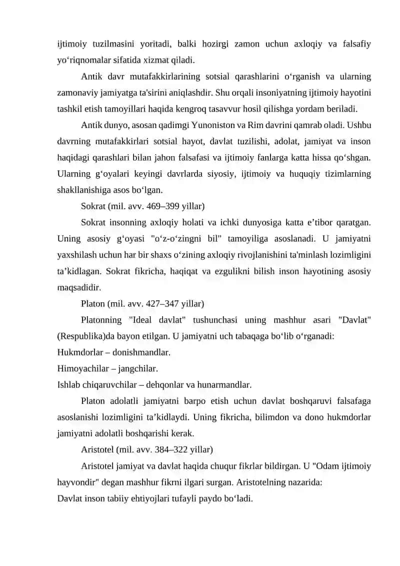 Antik dunyo mutafakkirlarining sotsial qarashlari 2