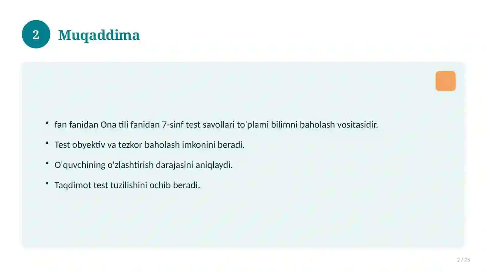 Ona tili fanidan 7-sinf test savollari to'plami 2