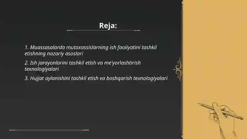 Muassasalarda Mu'taxassislarning Ish Yuritishini Tashkil Etish Texnologiyasi 2