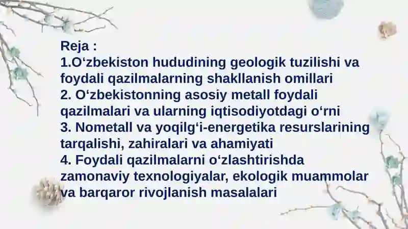 Oʻzbekistonning foydali qazilmalari haqida maʼlumot 2
