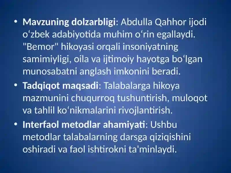 Abdulla Qahhorning "Bemor" hikoyasi 2