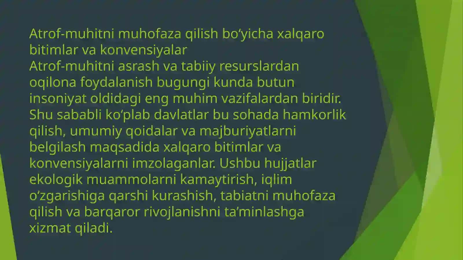 Atrof-muhit muhofazasi bo'yicha xalqaro bitimlar va konvensiyalar 2