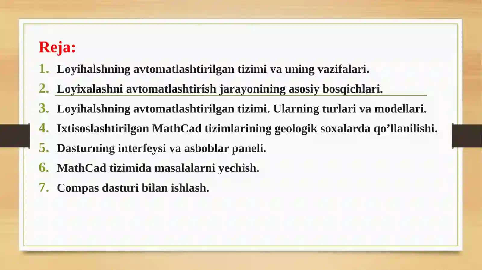 Zamonaviy avtomatlashtirilgan loyihalash tizimlari 2