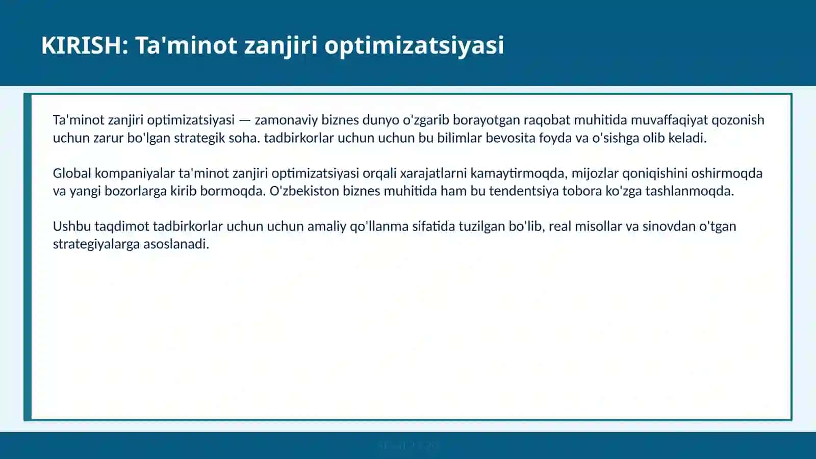TA'MINOT ZANJIRI OPTIMIZATSIYASI 2