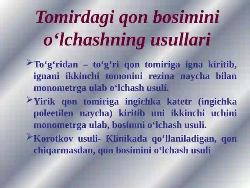 Tomirdagi qon bosimini o‘lchashning usullari 2