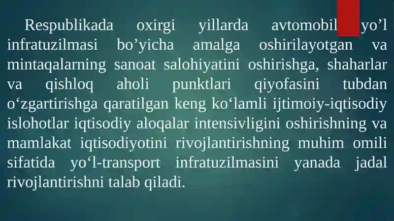 AVTOMOBIL YO‘L INFRATUZILMASI 2