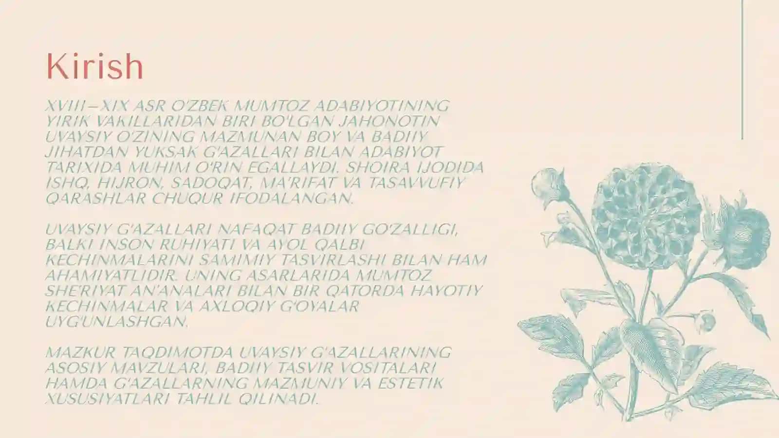 JAHONOTIN UVAYSIY G‘AZALLARI: MAVZU VA TAHLIL 2