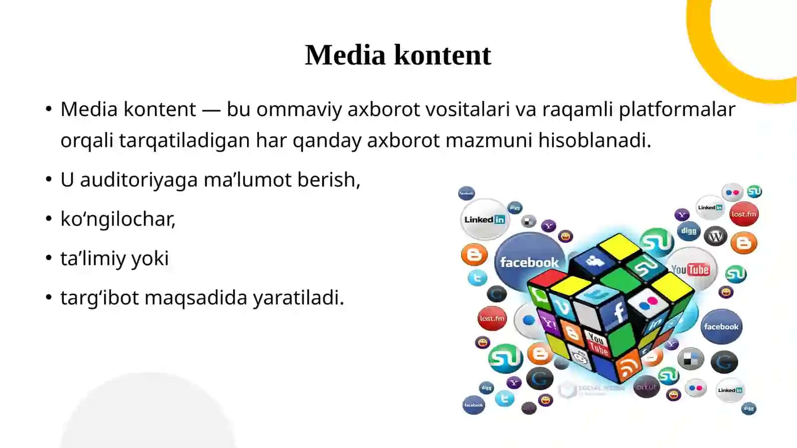 MA’RUZA: MEDIA KONTENT YARATISH VA UNDAN FOYDALANISH 2