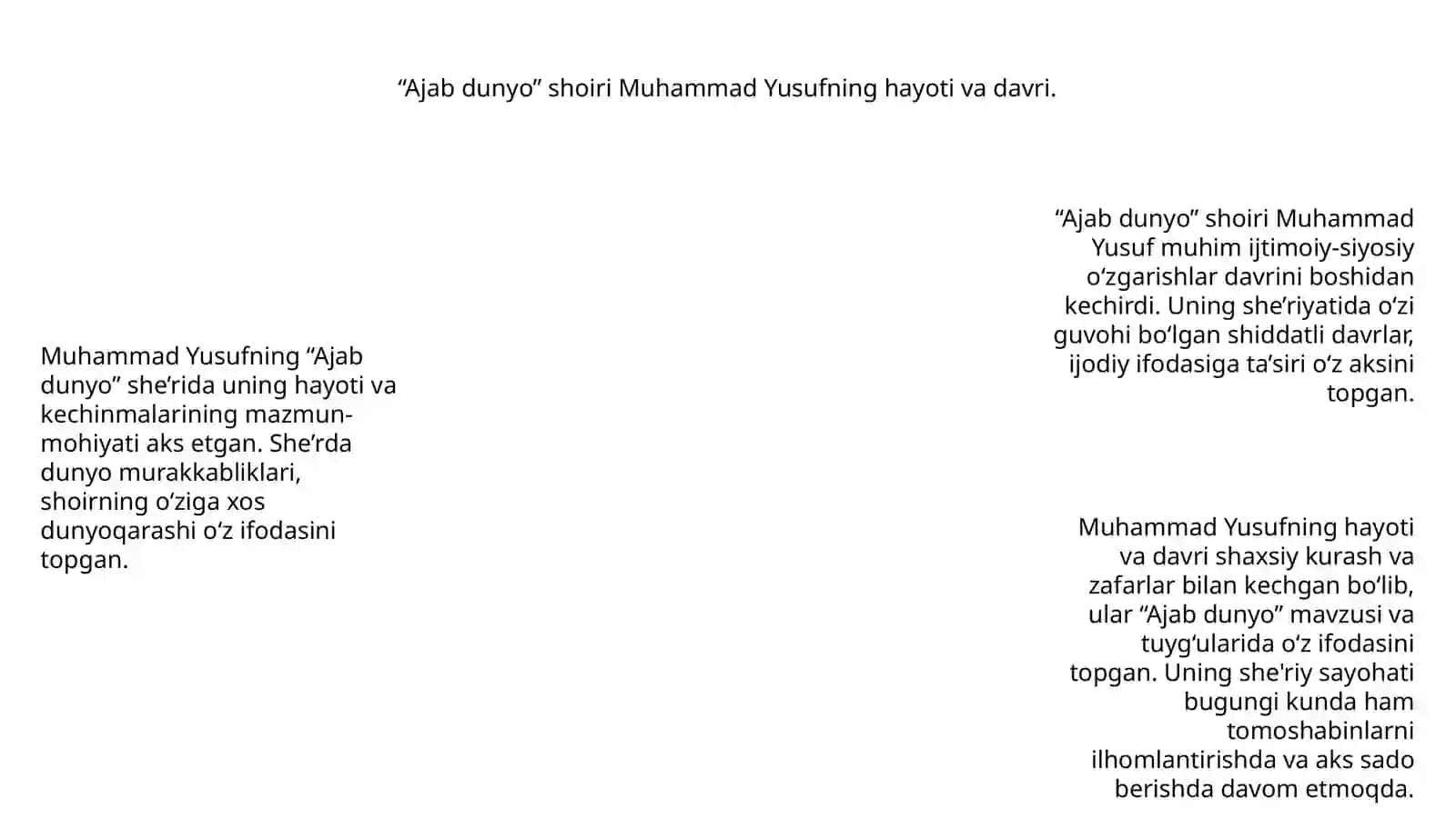 Muhammad Yusufning “Ajoyib dunyo” she’riga kirish 2